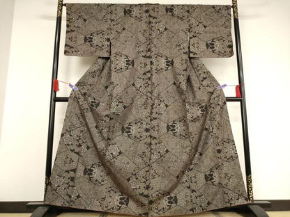 平和屋着物●本場大島紬　一元絣　氷割れ草花文　正絹　逸品　AAAW5310br
