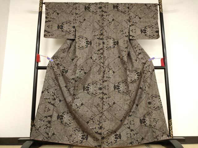 平和屋着物●本場大島紬　一元絣　氷割れ草花文　正絹　逸品　AAAW5310br