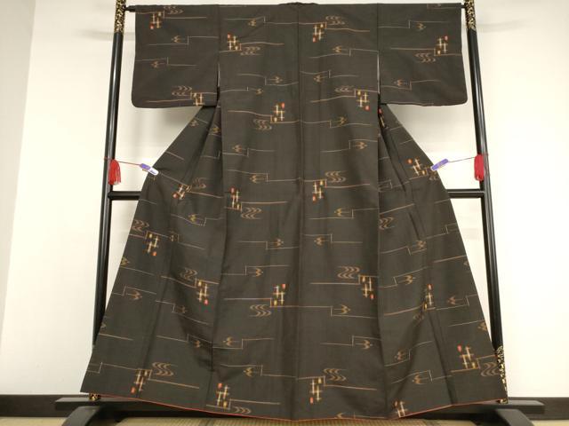 平和屋着物●上質な紬 流水飛鳥文 正絹 逸品 AAAW5324br