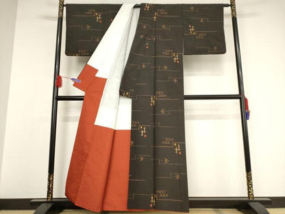 平和屋着物●上質な紬 流水飛鳥文 正絹 逸品 AAAW5324br