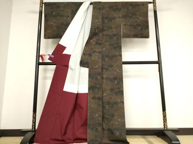 平和屋着物●上質な紬 枝葉文 正絹 逸品 未使用 AAAW5347br