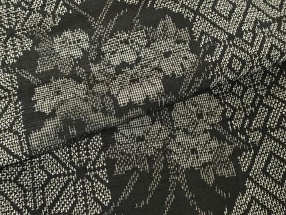 平和屋着物●上質な紬 亀甲草花文 黒地 正絹 逸品 未使用 AAAW5351br