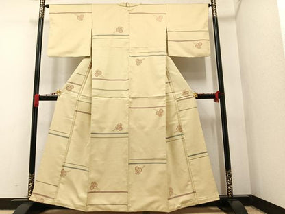 平和屋着物■お召　御所車文　正絹　逸品　AAAW5462ph