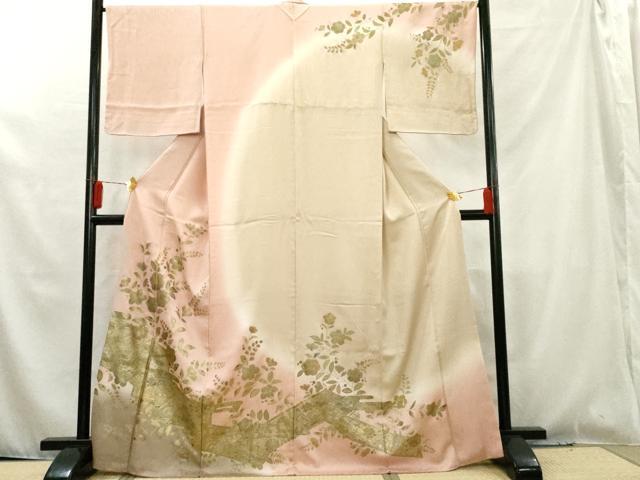 平和屋着物●訪問着 枝花文 暈し染め 金彩 正絹 逸品 AAAW5888cs