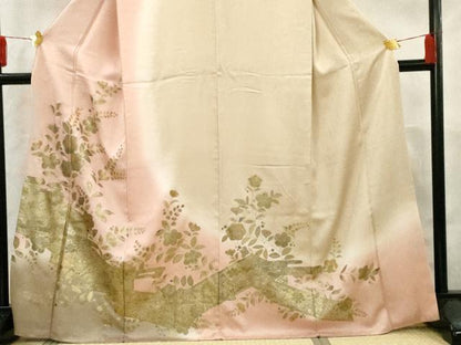 平和屋着物●訪問着 枝花文 暈し染め 金彩 正絹 逸品 AAAW5888cs