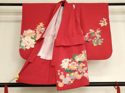 平和屋着物[]七五三　女の子　３歳　祝着　三つ身　のしめ　駒刺繍　花蝶文　金彩　正絹　逸品　AAAW6811ja