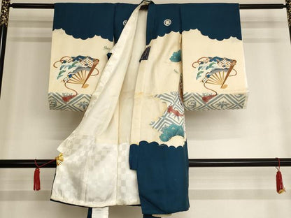 平和屋着物[]七五三　男の子　5歳　のしめ　祝着・行灯袴セット　駒刺繍　兜　金彩　逸品　AAAW6819ja