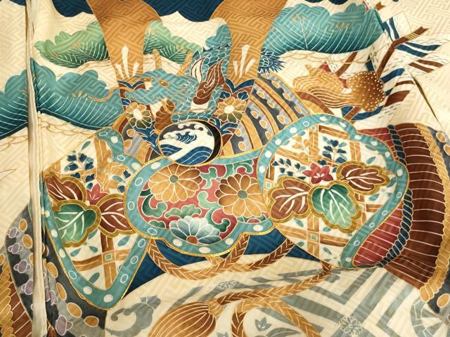 平和屋着物[]七五三　男の子　5歳　のしめ　祝着・行灯袴セット　駒刺繍　兜　金彩　逸品　AAAW6819ja
