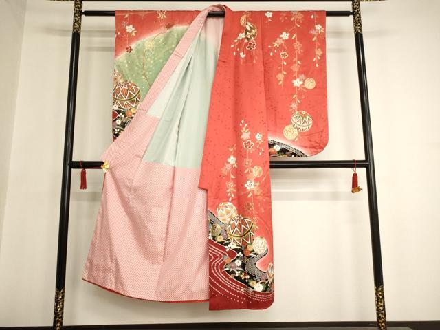 平和屋着物∵女の子 十三参り 子供 駒刺繍 流水花手毬文 暈し染め 金彩 正絹 逸品 AAAW6824ja