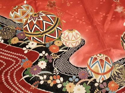 平和屋着物∵女の子 十三参り 子供 駒刺繍 流水花手毬文 暈し染め 金彩 正絹 逸品 AAAW6824ja
