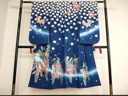 平和屋着物∵女の子　十三参り　子供　祝着　花蝶手毬文　暈し染め　金銀彩　正絹　逸品　AAAW6883ja