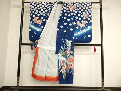 平和屋着物∵女の子　十三参り　子供　祝着　花蝶手毬文　暈し染め　金銀彩　正絹　逸品　AAAW6883ja
