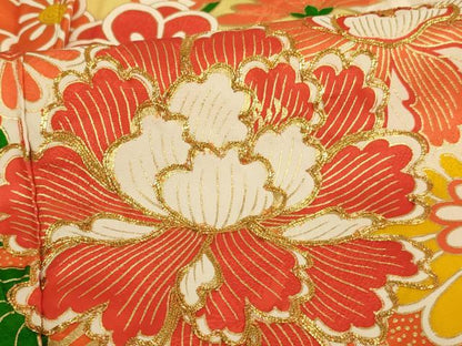 平和屋着物∵女の子 十三参り 子供 祝着 駒刺繍 飾花文 金彩 正絹 逸品 AAAW6886ja