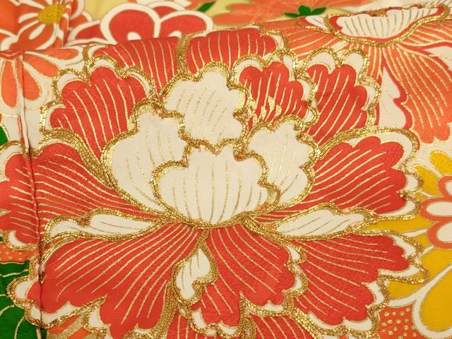 平和屋着物∵女の子 十三参り 子供 祝着 駒刺繍 飾花文 金彩 正絹 逸品 AAAW6886ja