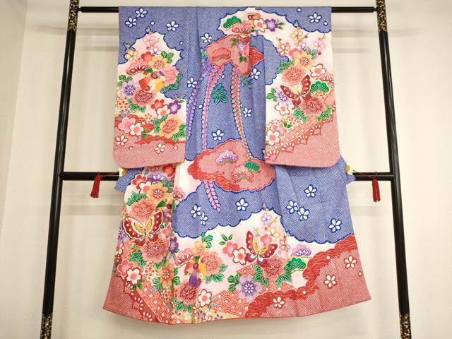 平和屋着物[]七五三　女の子　７歳　祝着　四つ身　花蝶手毬文　金彩　AAAW6926ja
