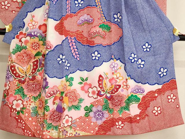 平和屋着物[]七五三　女の子　７歳　祝着　四つ身　花蝶手毬文　金彩　AAAW6926ja