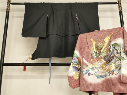 平和屋着物[]七五三　男の子　5歳　祝着・羽織セット　兜几帳文　暈し染め　金彩　AAAW6939ja