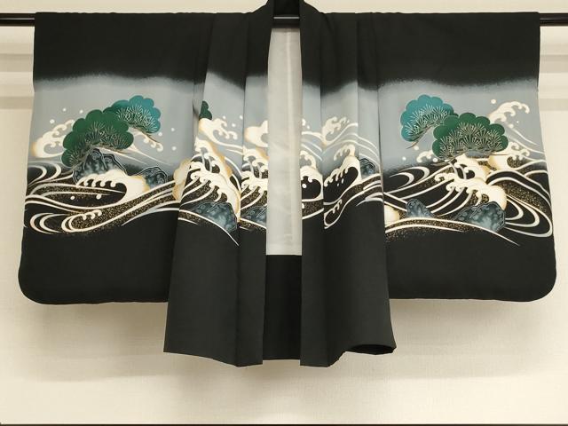 平和屋着物[]七五三　男の子　5歳　羽織　鷹　立浪松文　暈し染め　金彩　AAAW6947ja
