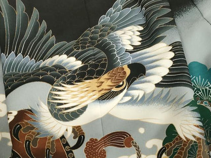 平和屋着物[]七五三　男の子　5歳　羽織　鷹　立浪松文　暈し染め　金彩　AAAW6947ja