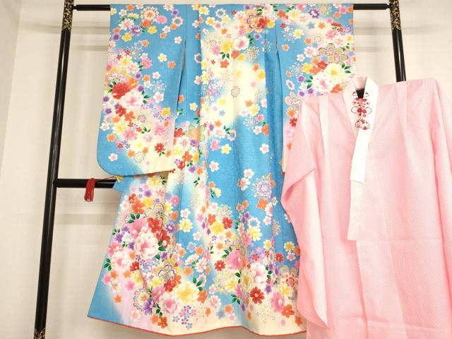 平和屋着物[]七五三　女の子　７歳　祝着　四つ身　長襦袢セット　浅田真央　舞花文　金彩　AAAW6953ja