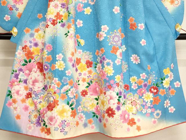 平和屋着物[]七五三　女の子　７歳　祝着　四つ身　長襦袢セット　浅田真央　舞花文　金彩　AAAW6953ja