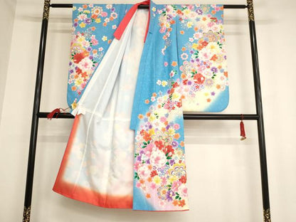 平和屋着物[]七五三　女の子　７歳　祝着　四つ身　長襦袢セット　浅田真央　舞花文　金彩　AAAW6953ja