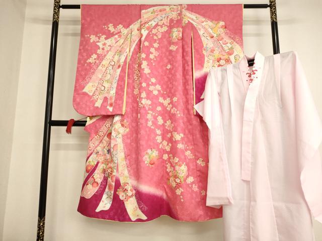 平和屋着物[]七五三　女の子　７歳　祝着　四つ身　長襦袢セット　刺繍　束ね熨斗花文　暈し染め　金糸　AAAW6960ja