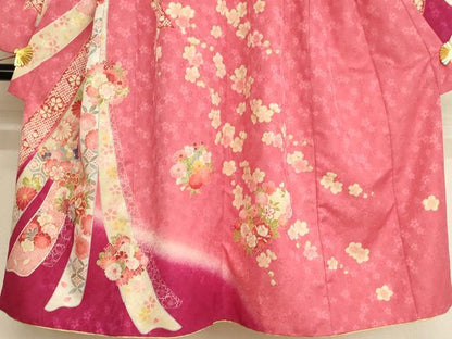 平和屋着物[]七五三　女の子　７歳　祝着　四つ身　長襦袢セット　刺繍　束ね熨斗花文　暈し染め　金糸　AAAW6960ja