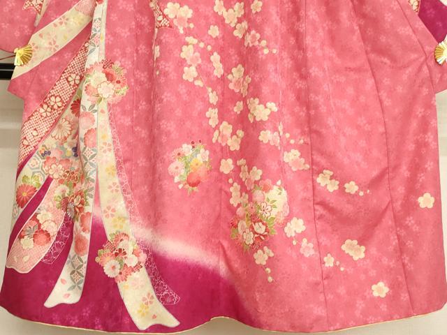 平和屋着物[]七五三　女の子　７歳　祝着　四つ身　長襦袢セット　刺繍　束ね熨斗花文　暈し染め　金糸　AAAW6960ja