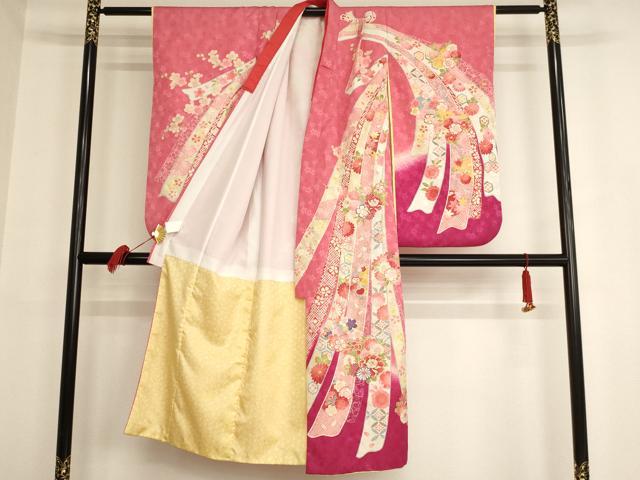 平和屋着物[]七五三　女の子　７歳　祝着　四つ身　長襦袢セット　刺繍　束ね熨斗花文　暈し染め　金糸　AAAW6960ja
