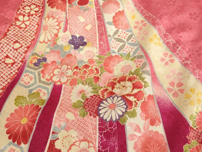 平和屋着物[]七五三　女の子　７歳　祝着　四つ身　長襦袢セット　刺繍　束ね熨斗花文　暈し染め　金糸　AAAW6960ja