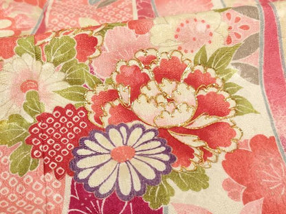 平和屋着物[]七五三　女の子　７歳　祝着　四つ身　長襦袢セット　刺繍　束ね熨斗花文　暈し染め　金糸　AAAW6960ja