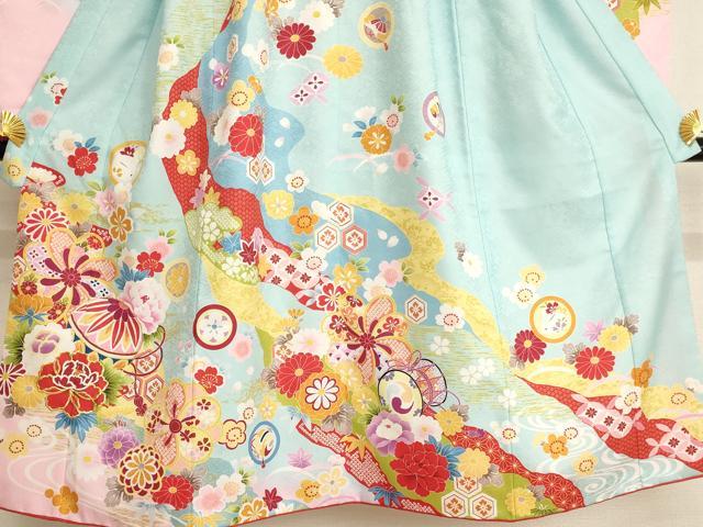 平和屋着物[]七五三　女の子　７歳　祝着　四つ身　刺繍　花手毬文　暈し染め　金糸　AAAW6968ja