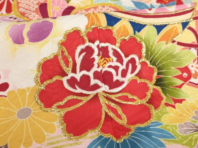 平和屋着物[]七五三　女の子　７歳　祝着　四つ身　刺繍　花手毬文　暈し染め　金糸　AAAW6968ja