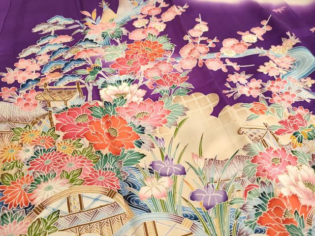 平和屋着物∵女の子 十三参り 子供 祝着 風景花文 暈し染め 金彩 正絹 逸品 AAAW6972ja