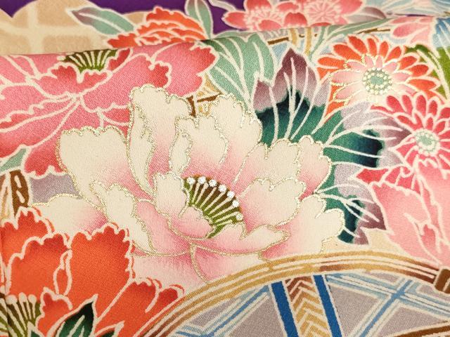 平和屋着物∵女の子 十三参り 子供 祝着 風景花文 暈し染め 金彩 正絹 逸品 AAAW6972ja