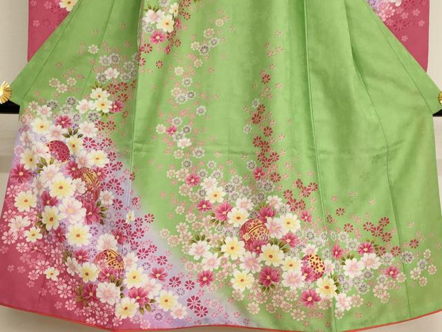 平和屋本店[]七五三　女の子　７歳　祝着　四つ身　花手毬文　秋桜　暈し染め　金彩　AAAW6992ja