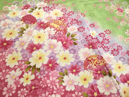 平和屋本店[]七五三　女の子　７歳　祝着　四つ身　花手毬文　秋桜　暈し染め　金彩　AAAW6992ja