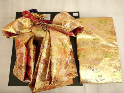 平和屋本店[]七五三　女の子　７歳　祝着　四つ身　花手毬文　秋桜　暈し染め　金彩　AAAW6992ja