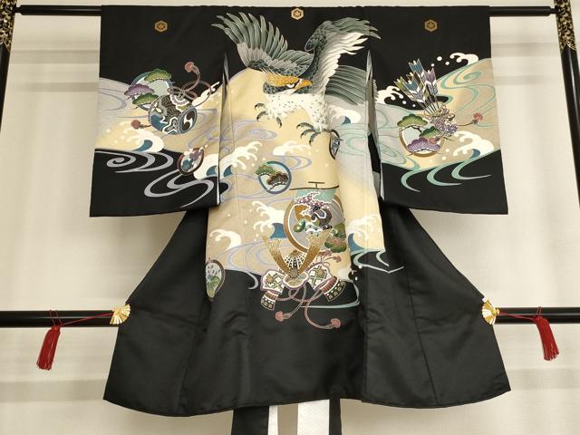 平和屋本店[]お宮参り　男の子　祝着　産着　初着　のしめ・小物セット　刺繍　立浪鷹文　暈し染め　金銀糸　金彩　箱付　逸品　AAAW7003ja