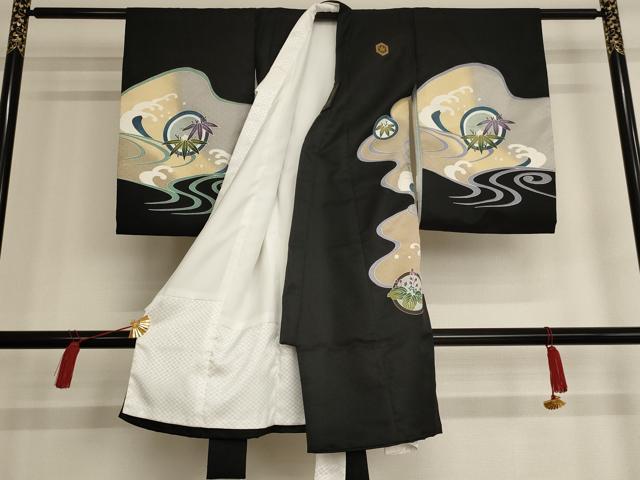 平和屋本店[]お宮参り　男の子　祝着　産着　初着　のしめ・小物セット　刺繍　立浪鷹文　暈し染め　金銀糸　金彩　箱付　逸品　AAAW7003ja