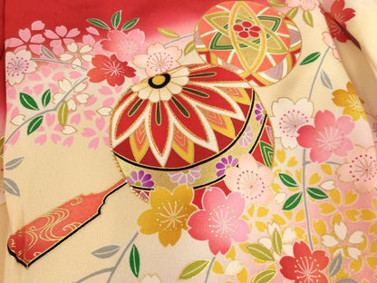 平和屋着物[]七五三　女の子　３歳　祝着　のしめ　刺繍　花手毬文　暈し染め　金糸　金彩　正絹　逸品　AAAW7070ja