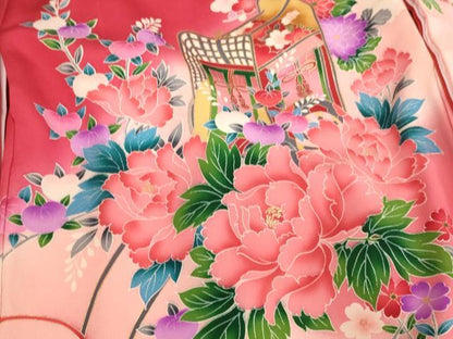 平和屋着物[]お宮参り　女の子　祝着　産着　初着　のしめ　御所車鴛鴦花文　暈し染め　金銀彩　逸品　AAAW7072ja