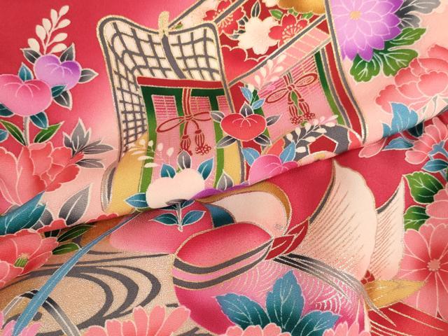 平和屋着物[]お宮参り　女の子　祝着　産着　初着　のしめ　御所車鴛鴦花文　暈し染め　金銀彩　逸品　AAAW7072ja