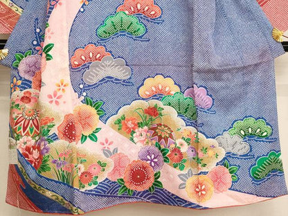 平和屋着物[]七五三　女の子　７歳　祝着　四つ身　長襦袢セット　花手毬文　暈し染め　金彩　未使用　AAAW7078ja