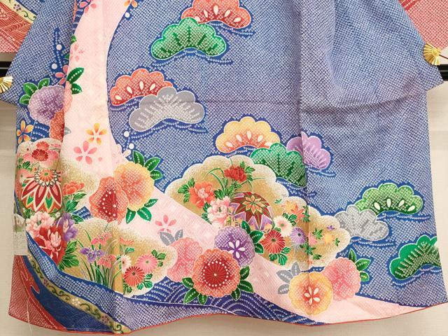 平和屋着物[]七五三　女の子　７歳　祝着　四つ身　長襦袢セット　花手毬文　暈し染め　金彩　未使用　AAAW7078ja