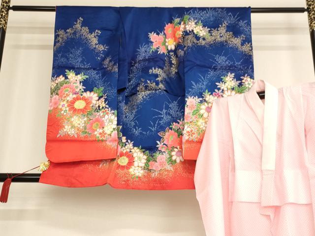 平和屋着物[]七五三　女の子　３歳　祝着　三つ身　長襦袢セット　草花文　暈し染め　金彩　洗える着物　AAAW7080ja