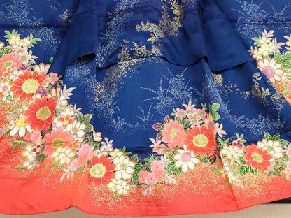 平和屋着物[]七五三　女の子　３歳　祝着　三つ身　長襦袢セット　草花文　暈し染め　金彩　洗える着物　AAAW7080ja