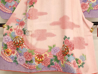 平和屋着物[]七五三　女の子　７歳　祝着　四つ身　長襦袢セット　駒刺繍　花手毬文　暈し染め　金彩　AAAW7082ja