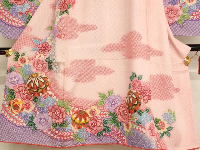 平和屋着物[]七五三　女の子　７歳　祝着　四つ身　長襦袢セット　駒刺繍　花手毬文　暈し染め　金彩　AAAW7082ja